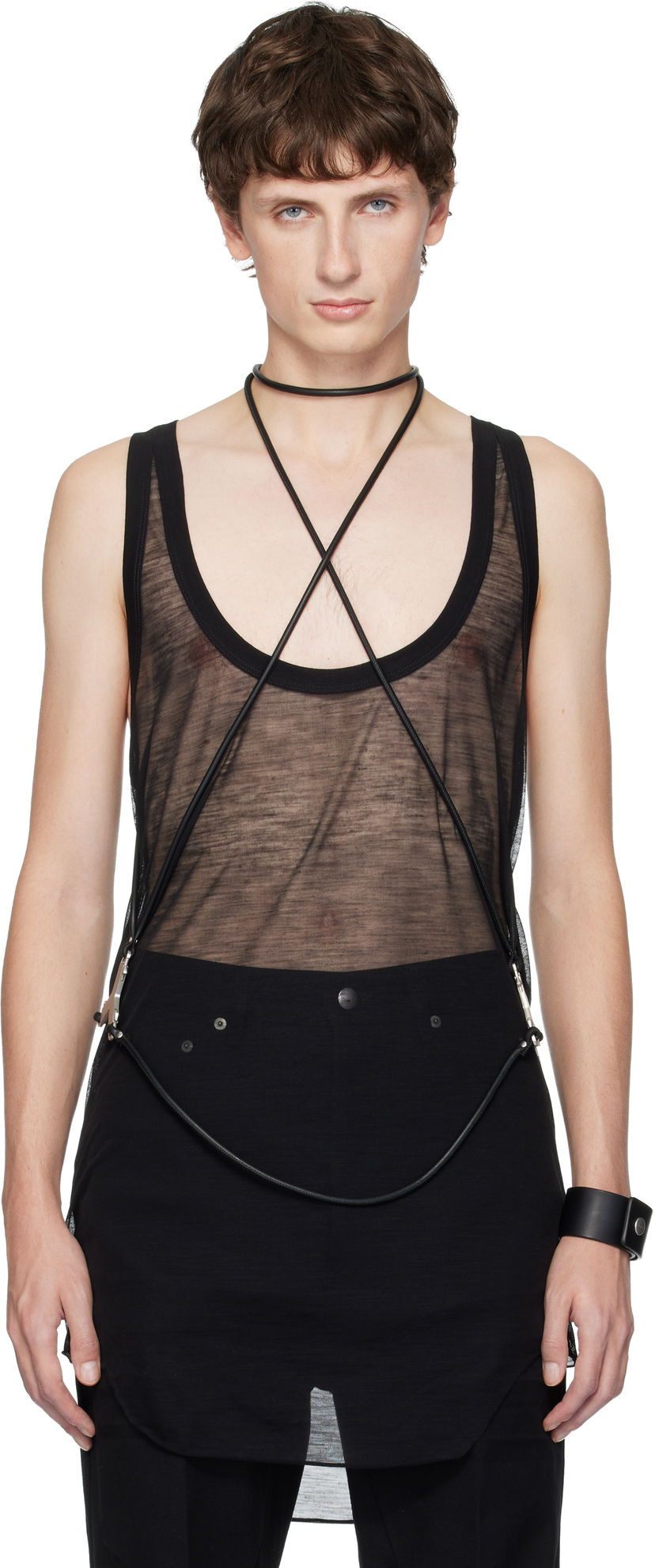 Linne Rick Owens Concordians Sheer Cord Harness Tank Top Svart | RR02E1453 LBL
