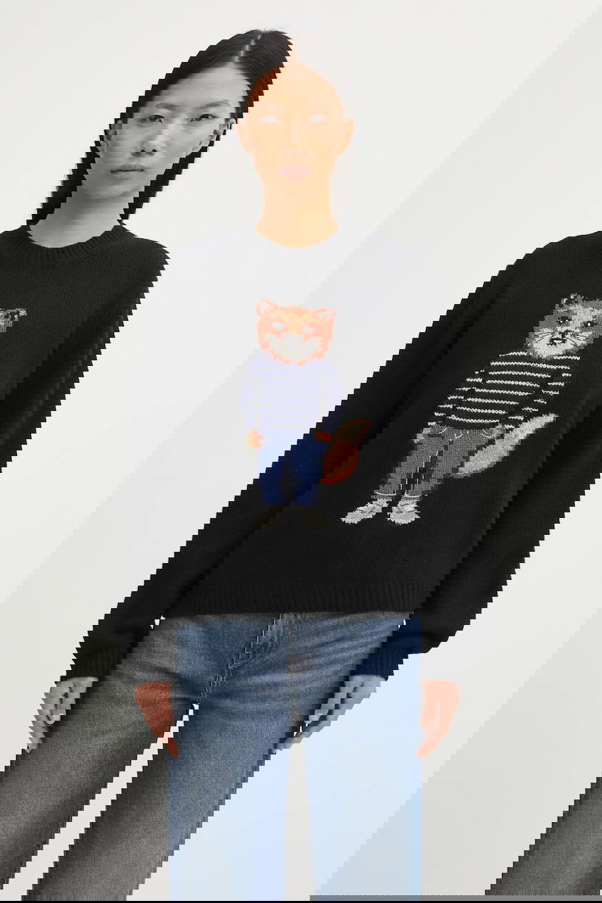 Sweater MAISON KITSUNÉ Dressed Fox Intarsia Wool Sweater Svart | PW00812KH0002, 0