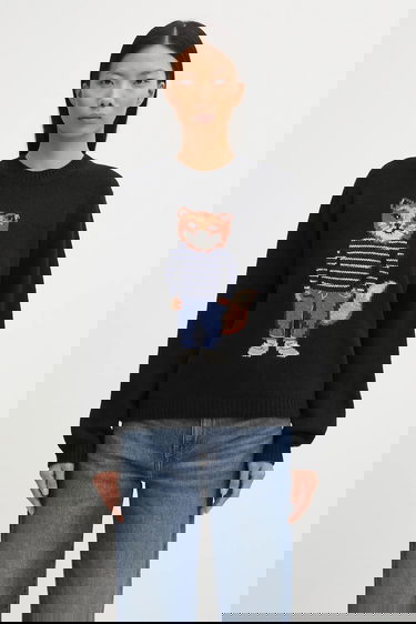 Sweater MAISON KITSUNÉ Dressed Fox Intarsia Wool Sweater Svart | PW00812KH0002, 0