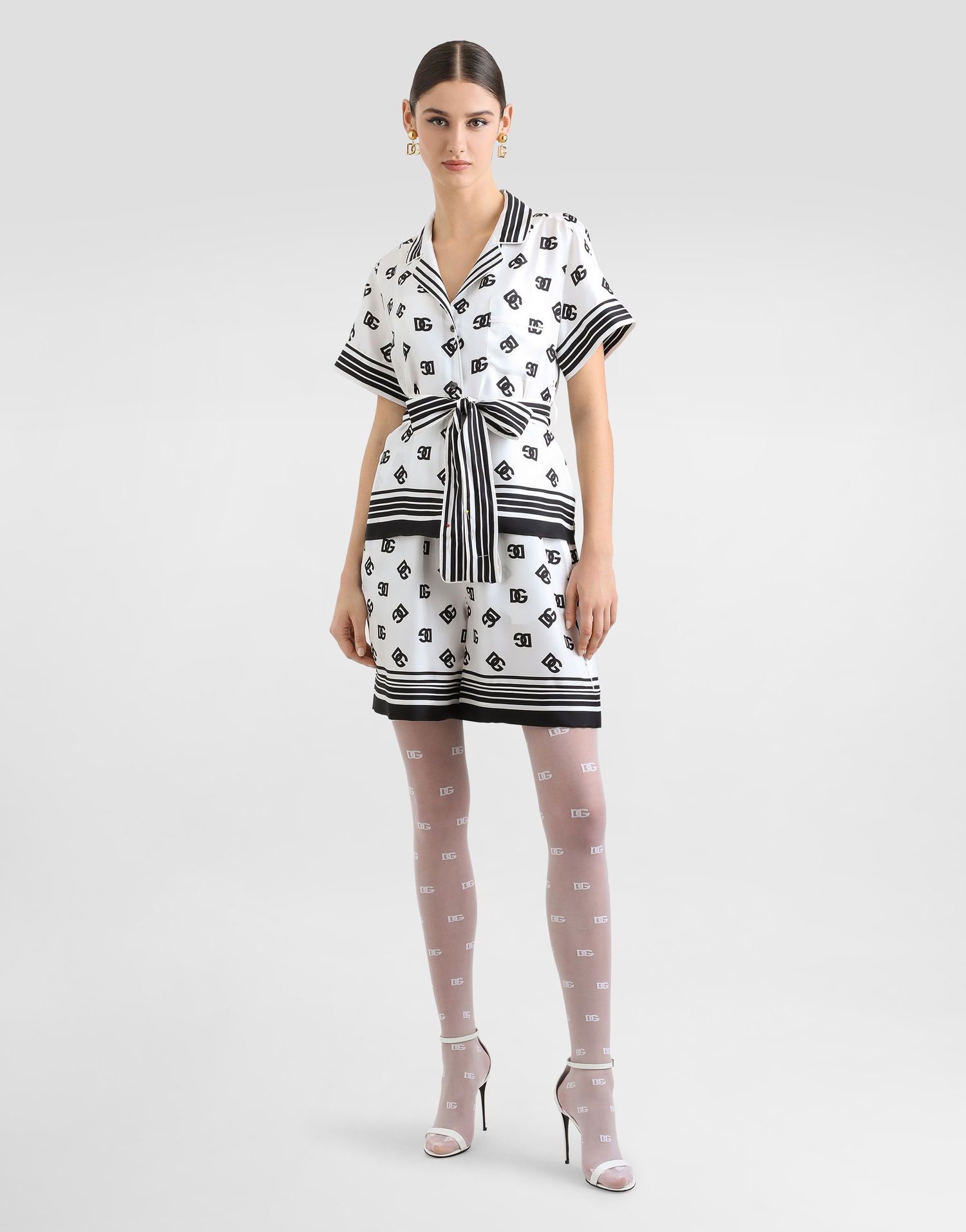 Skjorta Dolce & Gabbana Dolce & Gabbana DG All-Over Logo Print Silk Twill Shirt Vit | F5G67THI1Z6HA9CN, 1