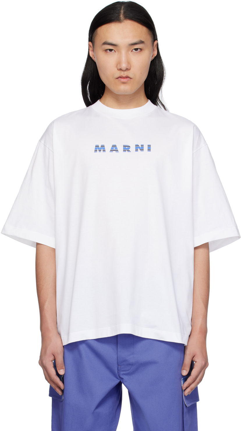T-shirt Marni Marni Crewneck Logo T-Shirt Vit | HUMU0223HP USCX51