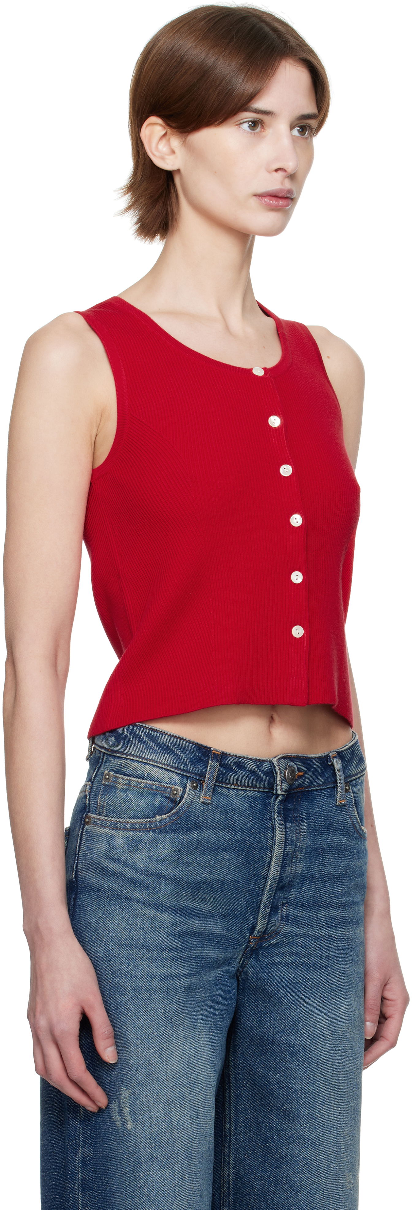 Linne A.P.C. A.P.C. Buttoned Cropped Tank Top Röd | VIALM-F23410, 1