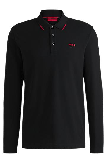 Polotröja BOSS Hugo Long Sleeve Polo Shirt with Logo Detail Svart | 50532067