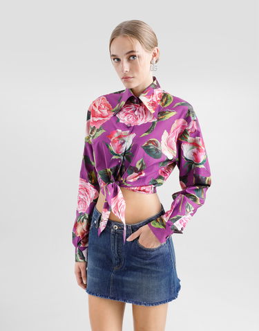 Skjorta Dolce & Gabbana Dolce & Gabbana Rose Print Tie-Front Cropped Shirt Purpur | F5R73THS5TDHP5IG, 3