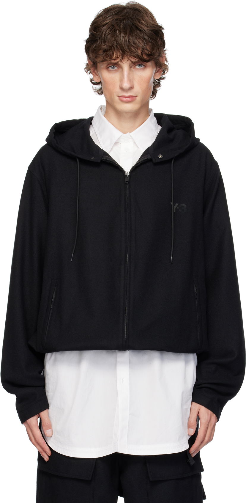 Jacka Y-3 Flannel Hood Jacket Svart | IZ1881