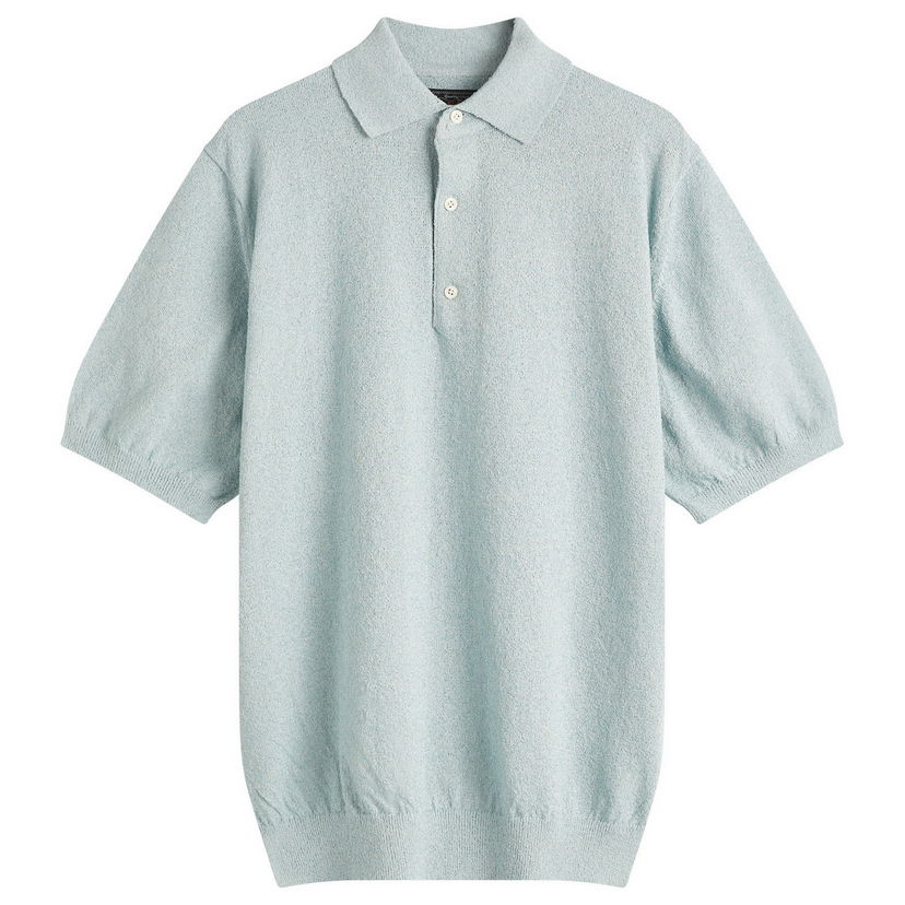 Polotröja BEAMS Beams Plus Boucle Knit Polo Shirt, Size Large Blå | 3802-0051-156-70