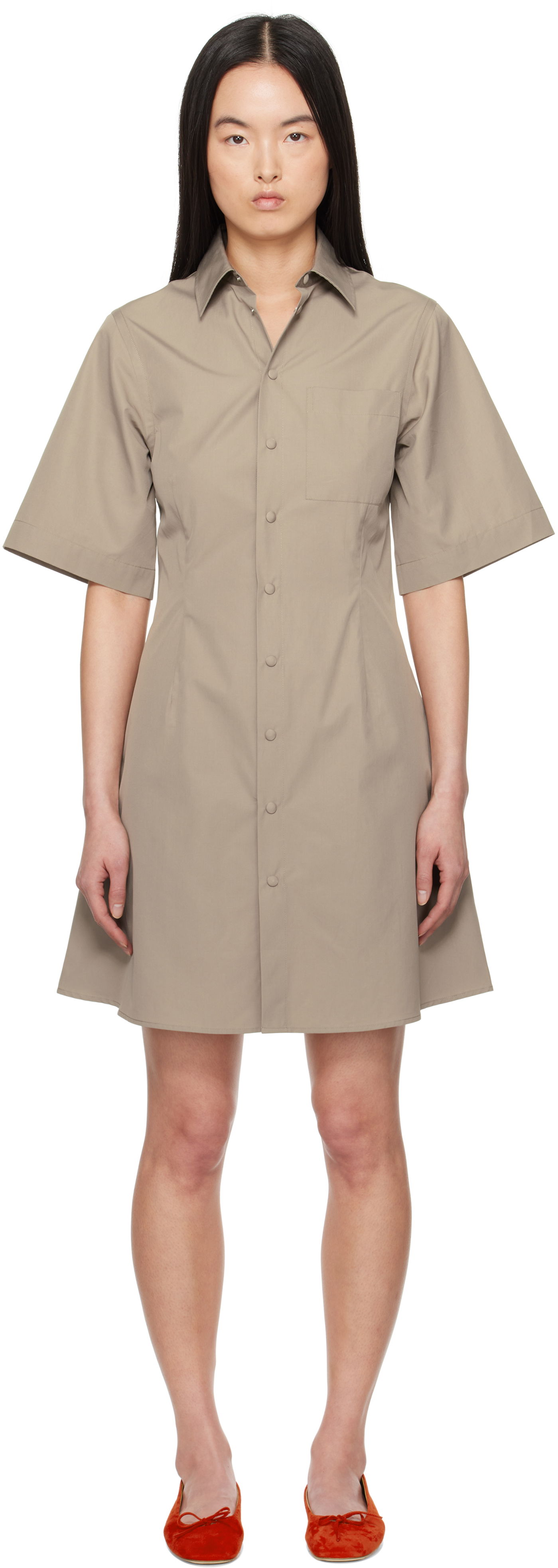 Klä AMI AMI Paris Short Sleeve Shirt Minidress Beige | FDR162.CO0076, 0