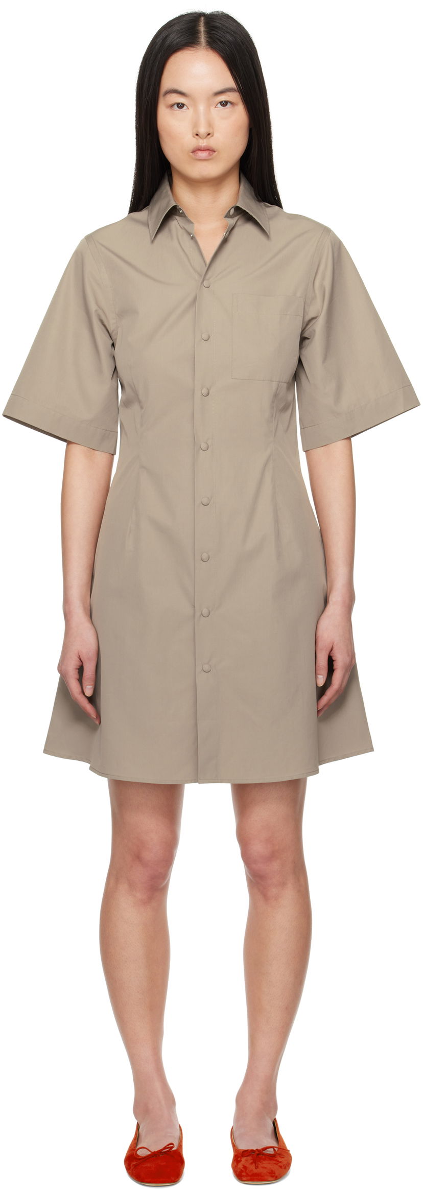 Klä AMI AMI Paris Short Sleeve Shirt Minidress Beige | FDR162.CO0076
