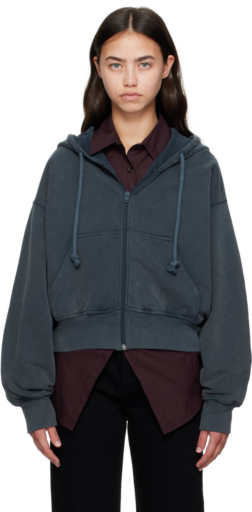 Sweatshirt Acne Studios Acne Studios Cropped Zip Hoodie Grå | AI0167-