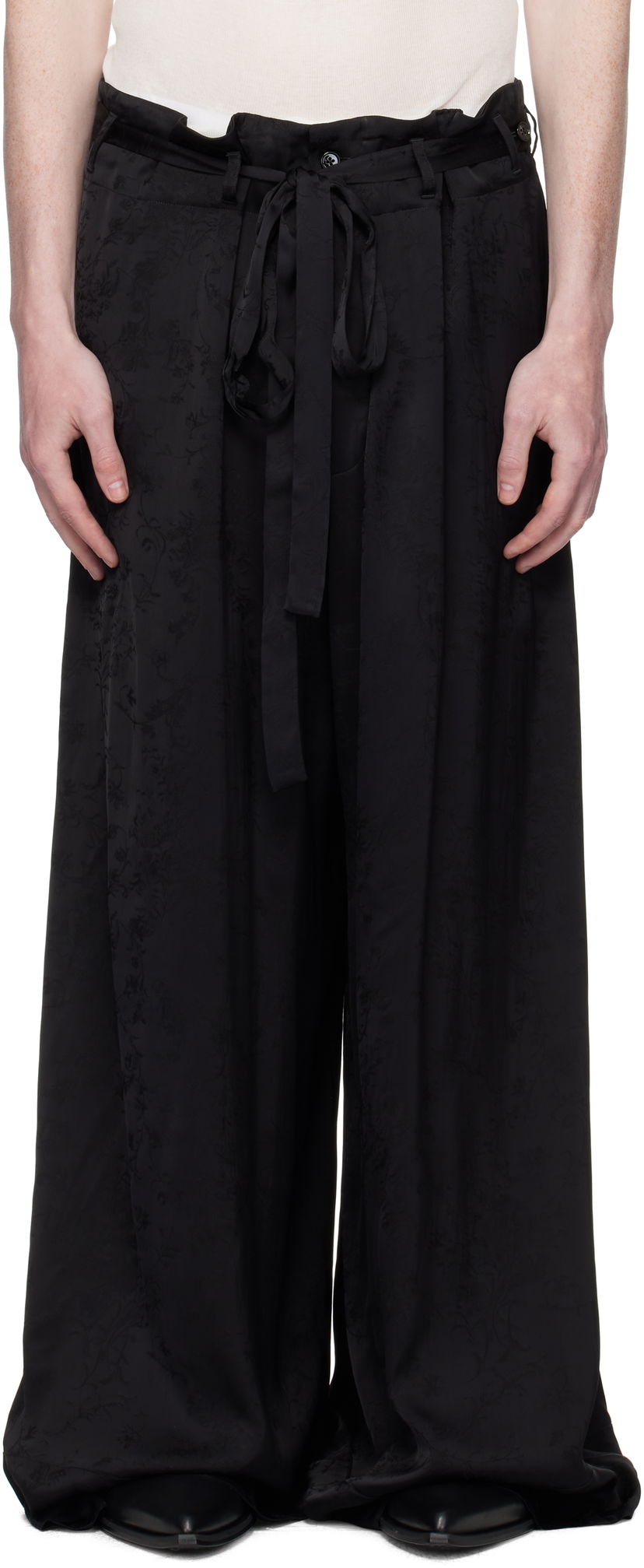 Byxor Ann Demeulemeester Ann Demeulemeester Bruse Wide Lounge Pants Svart | B0012744-FA611-099