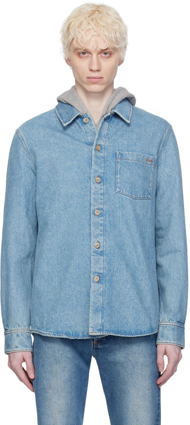 Skjorta A.P.C. Vittorio Brodée Poitrine Denim Shirt Blå | COGWC-H02837, 0