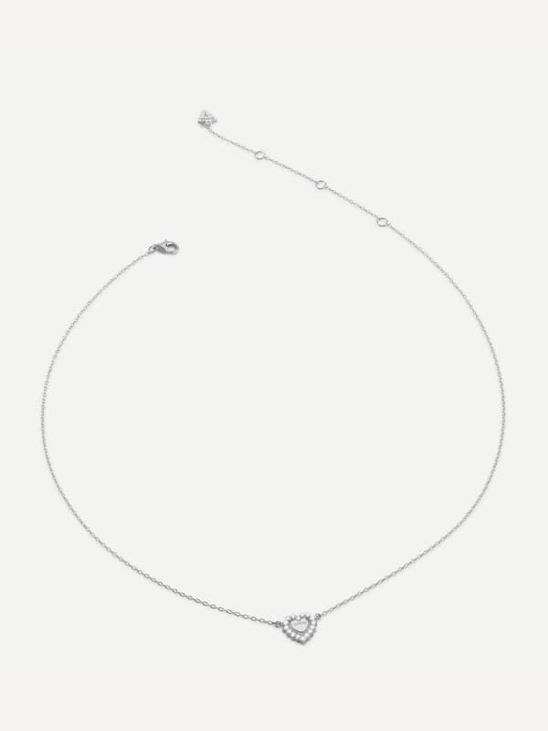 Halsband GUESS Silver Tone Heart Pendant Necklace Metallisk | JSBN04459JW