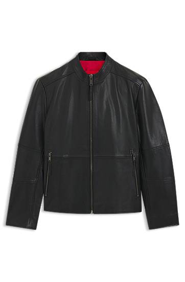 Jacka BOSS Slim-Fit Leather Jacket Svart | 50540984