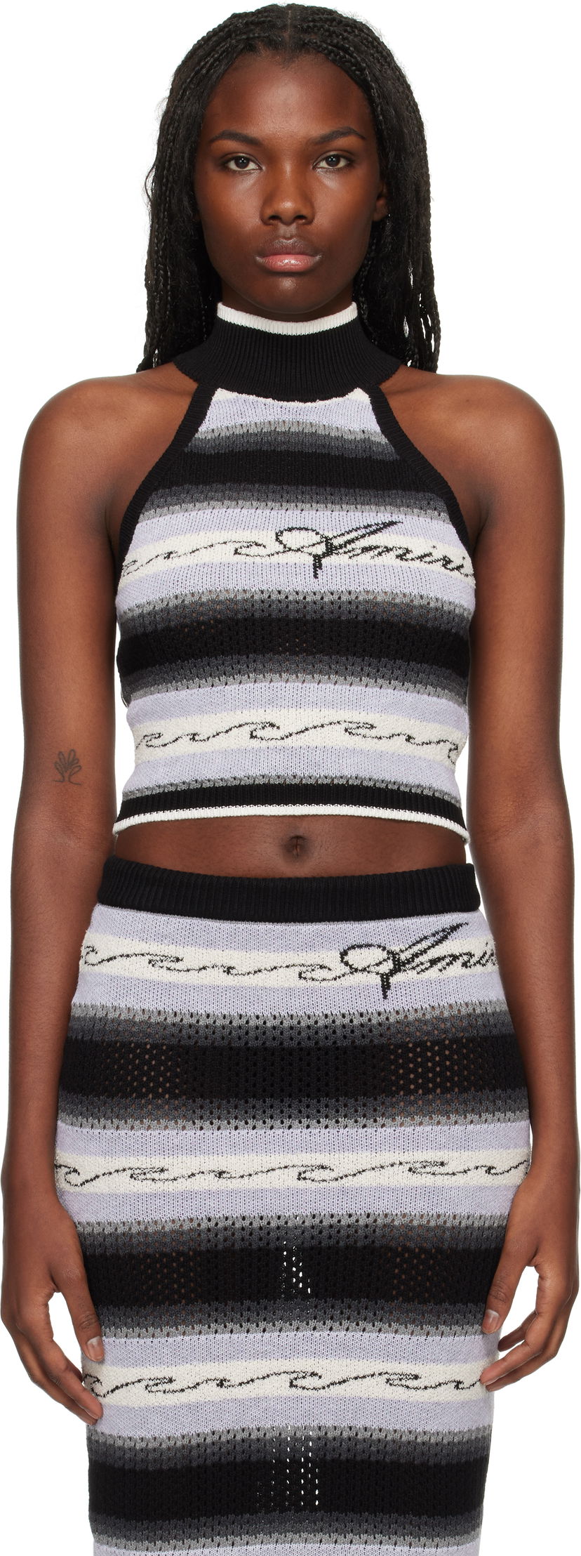 Linne AMIRI Wave Baja Stripe Tank Top Svart | AWKNTT1005