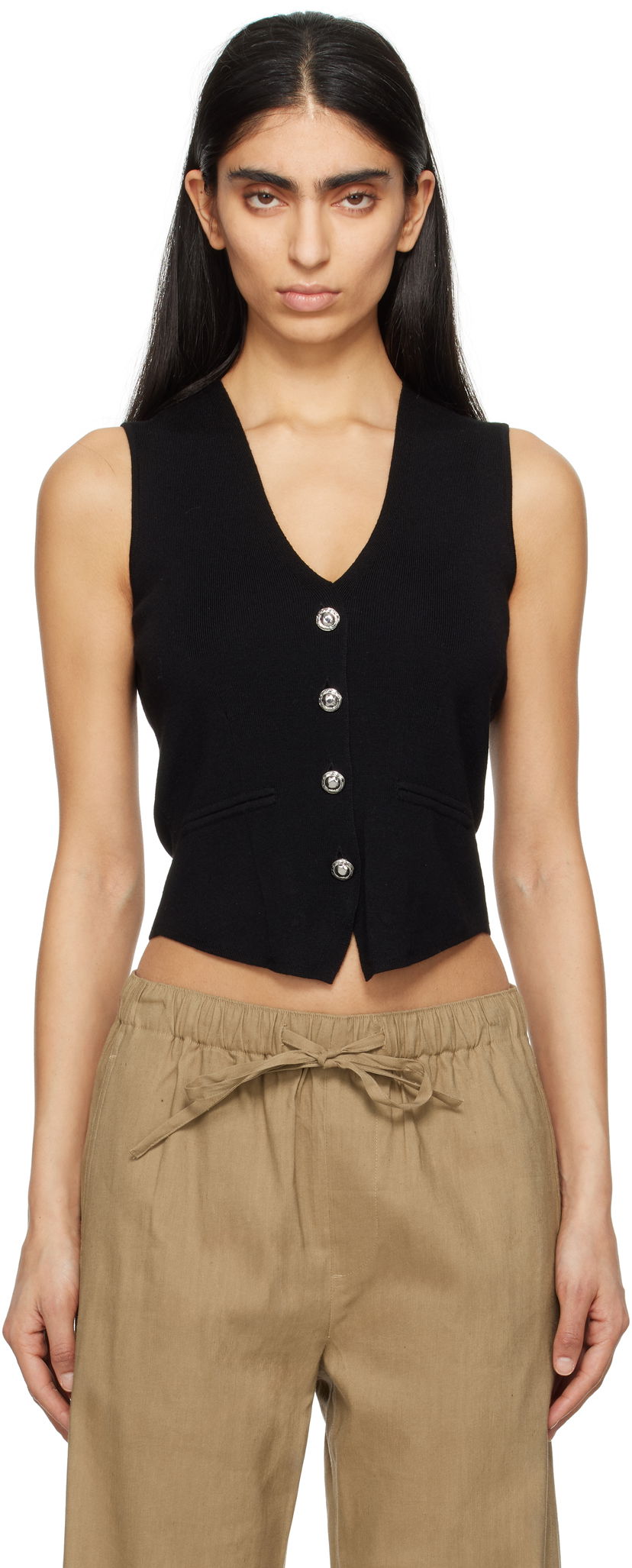 Väst rag & bone rag & bone Ella Merino Wool-Blend Sweater Vest Svart | WAS25S015BV15