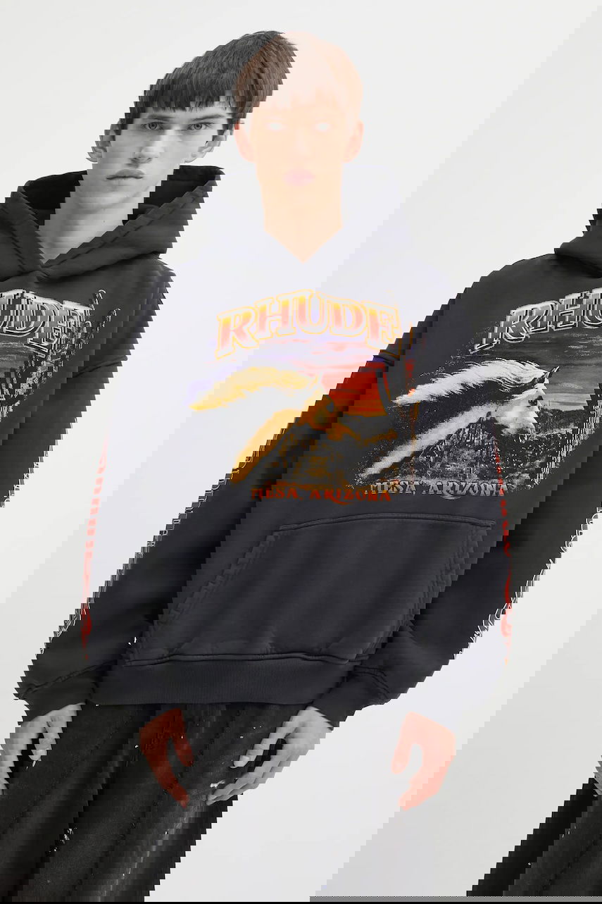 Sweatshirt Rhude Cotton Graphic Hooded Sweatshirt Mesa Arizona Stallion Svart | RHFW25HO04012, 0