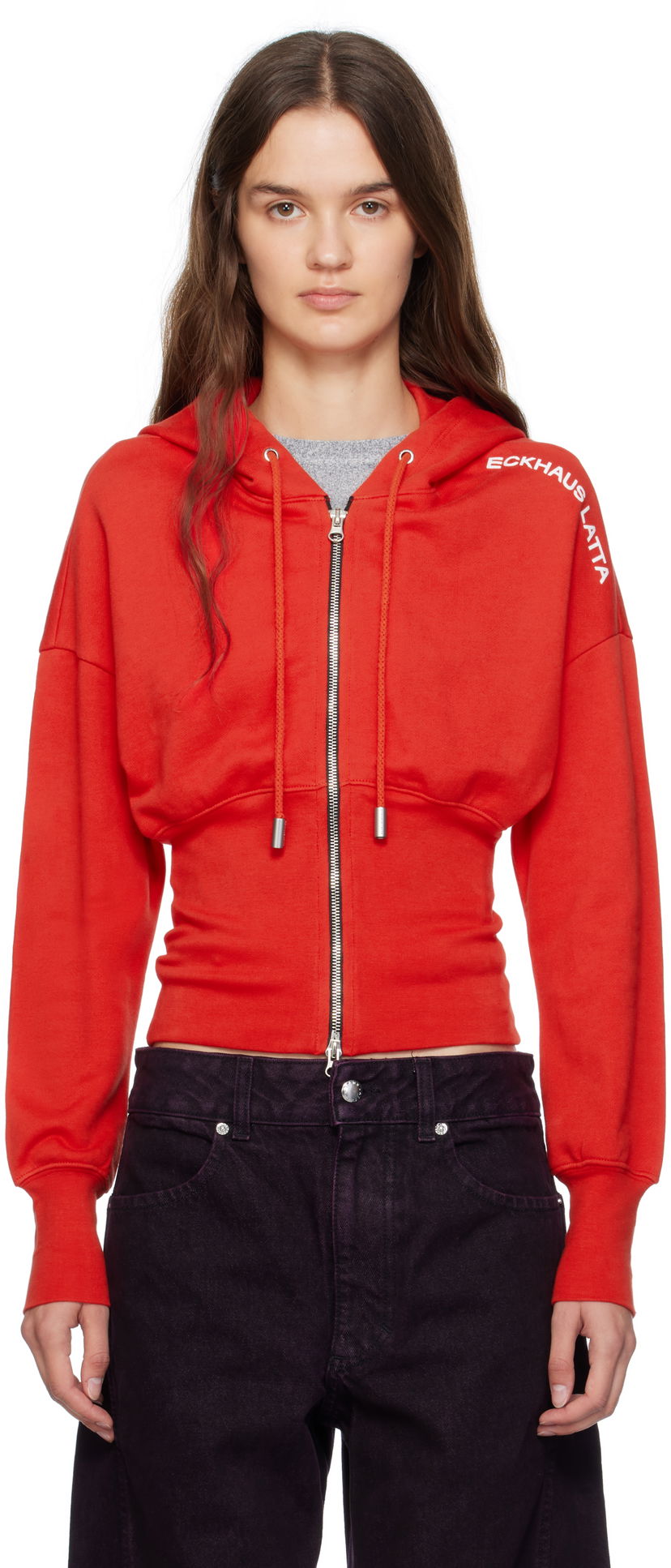 Sweatshirt Eckhaus Latta Eckhaus Latta Snatched Zip-Up Hoodie Röd | 4000-EL-PF25-R -