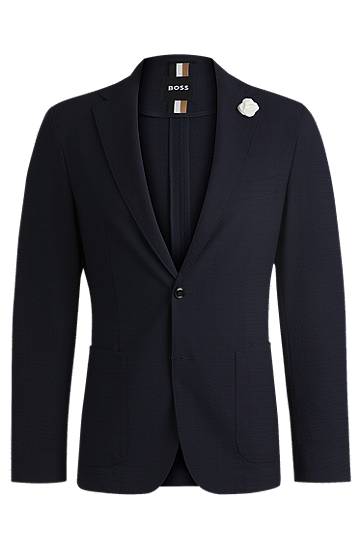 Jacka BOSS Slim Fit Stretch Seersucker Blazer Mörkblå | 50540784
