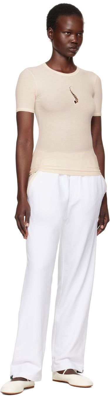 T-shirt Baserange Baserange Tower Cutout Ribbed T-Shirt Beige | TOTWS-RB-SP25, 3