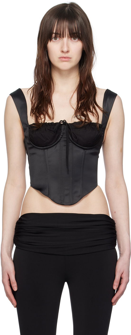 Behå GUIZIO Guizio Square Neck Satin Corset Top Svart | S24110W037