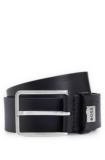 Bälten BOSS Italian-leather belt with logo keeper Svart | 50529898