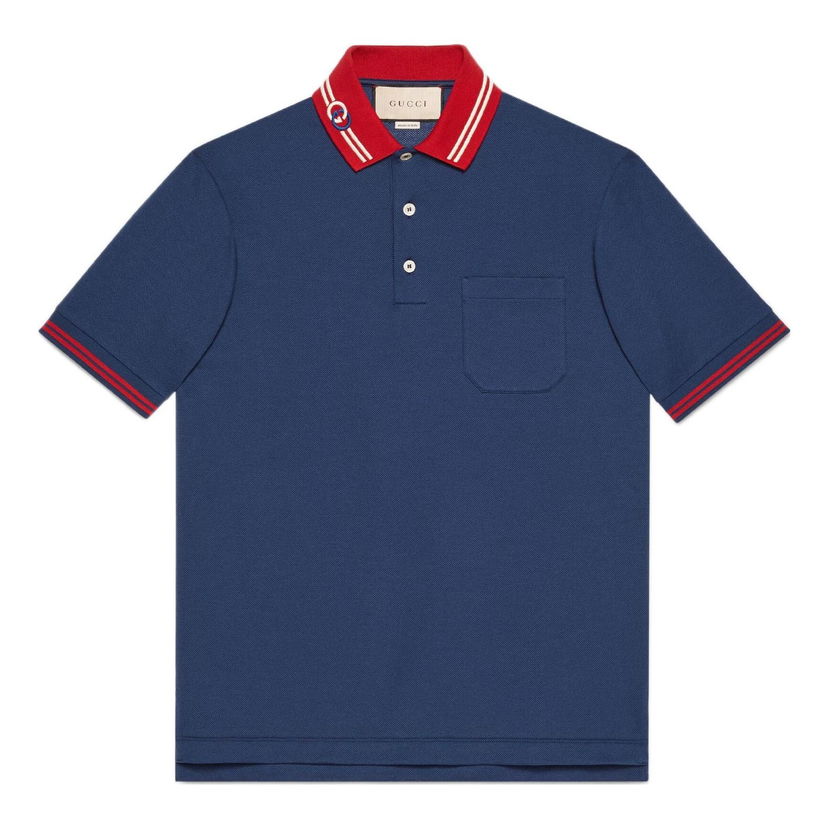 Polotröja Gucci Interlocking G Cotton Piqué Polo Shirt Blå | 658067-XJDI2-4714