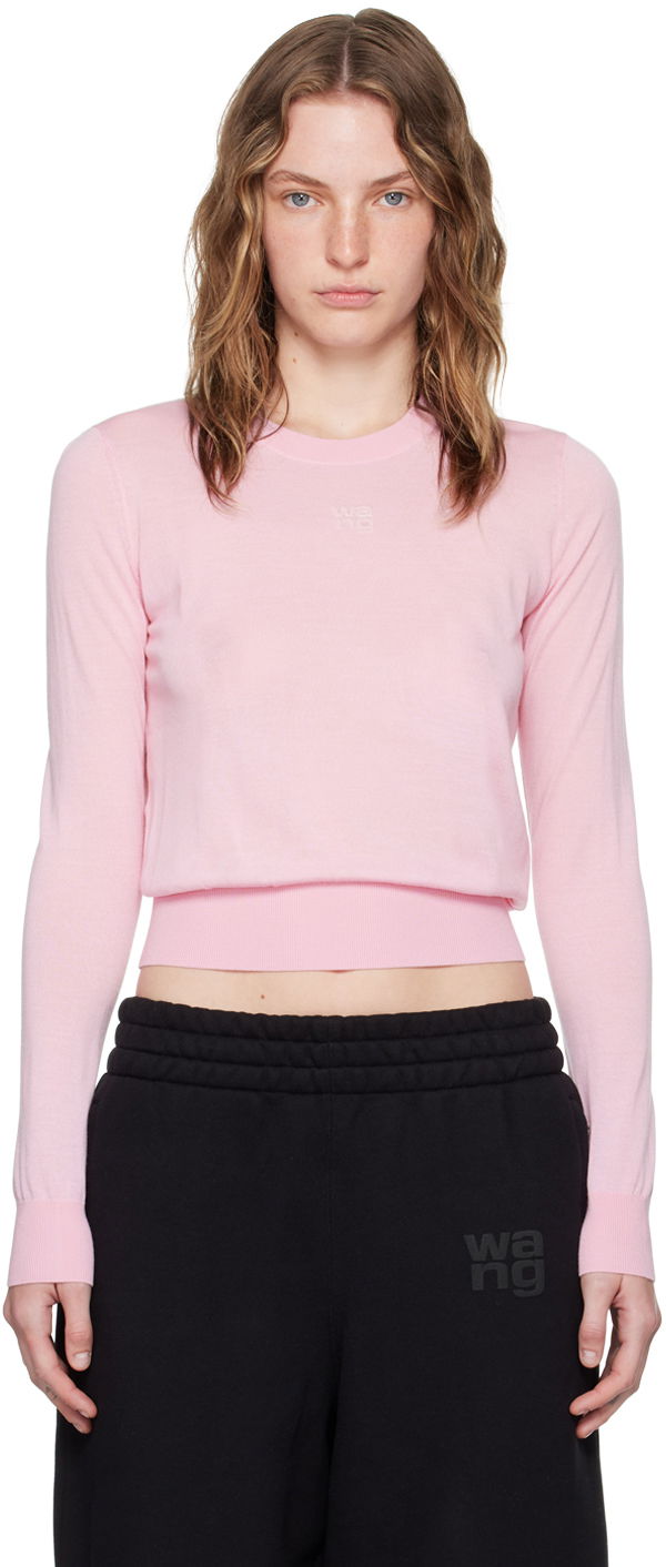 Sweater Alexander Wang Embossed Logo Slim Fit Sweater Rosa | 4KC3241038