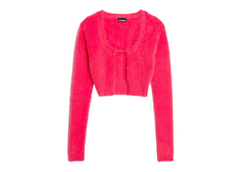 Sweater Jacquemus La Maille Neve Manches Longues Fluffy Charm Logo Cardigan Rosa | 223KN010-2380-450