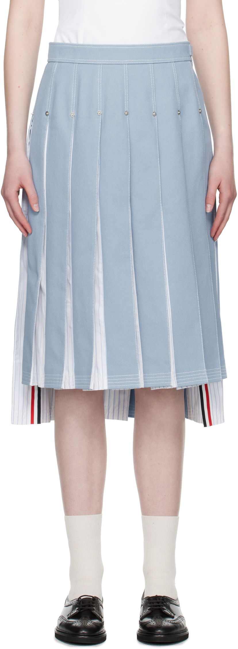 Kjol Thom Browne Thom Browne Pleated Denim Midi Skirt Blå | FGC441U-F0950