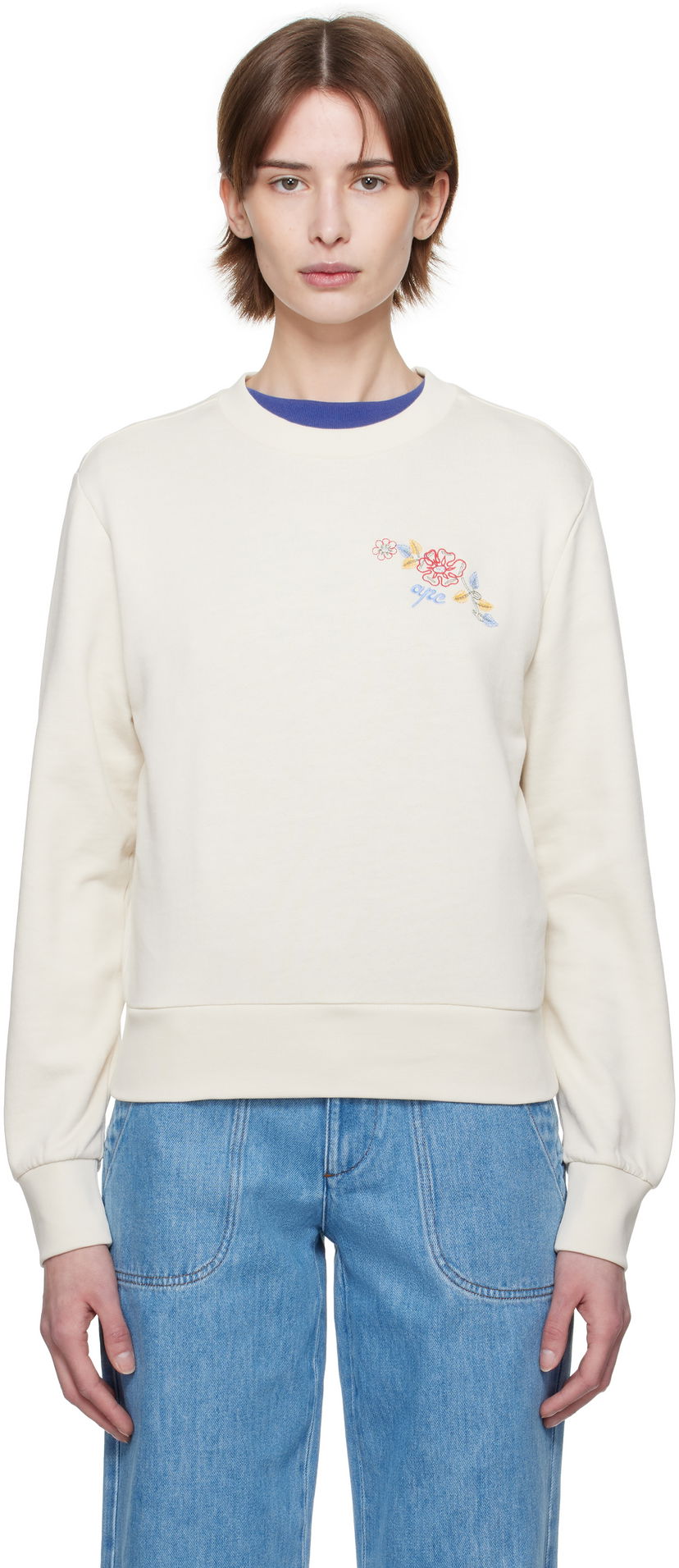 Sweater A.P.C. A.P.C. Evelyn Embroidered Sweatshirt Vit | COHHA-F27981