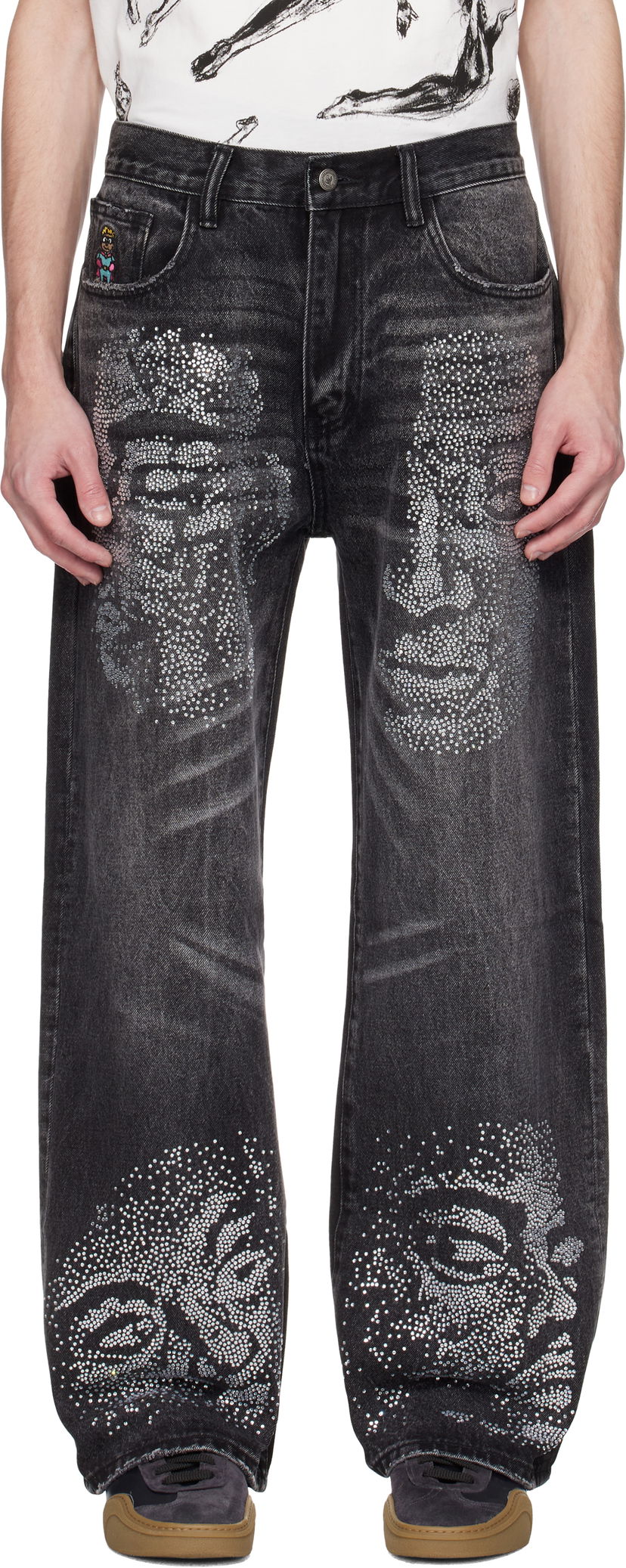 Jeans KidSuper KidSuper Rhinestone Face Jeans Svart | SS25-PT-24
