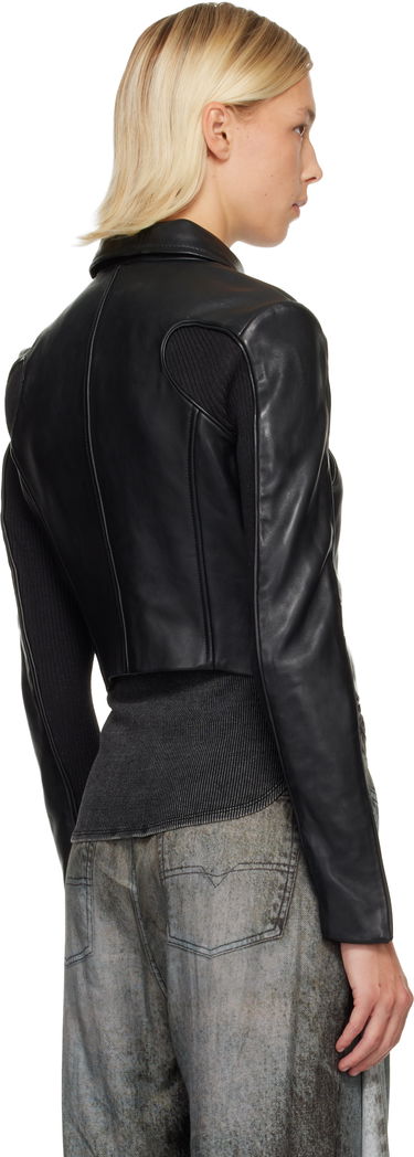 Jacka Diesel Leather Jacket with Ribbed Knit Sleeves Svart | A15373 0AJIR, 2