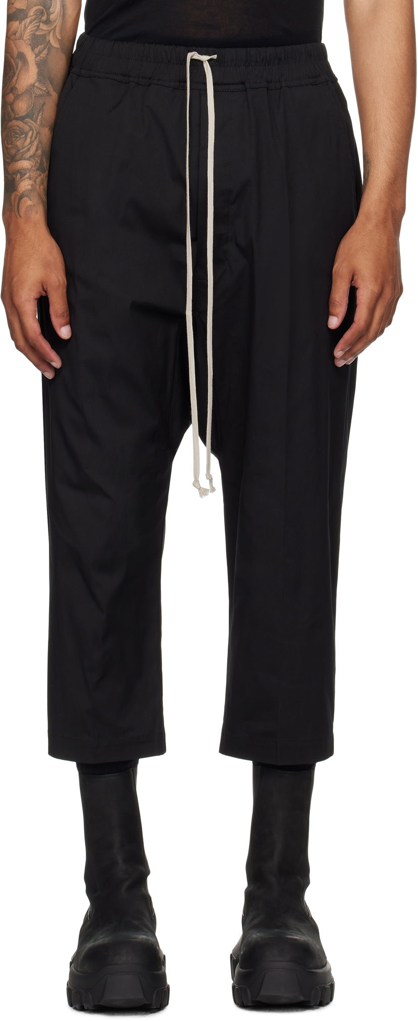 Byxor Rick Owens Rick Owens Concordians Forever Drawstring Cropped Trousers Svart | RU02E1381 TE