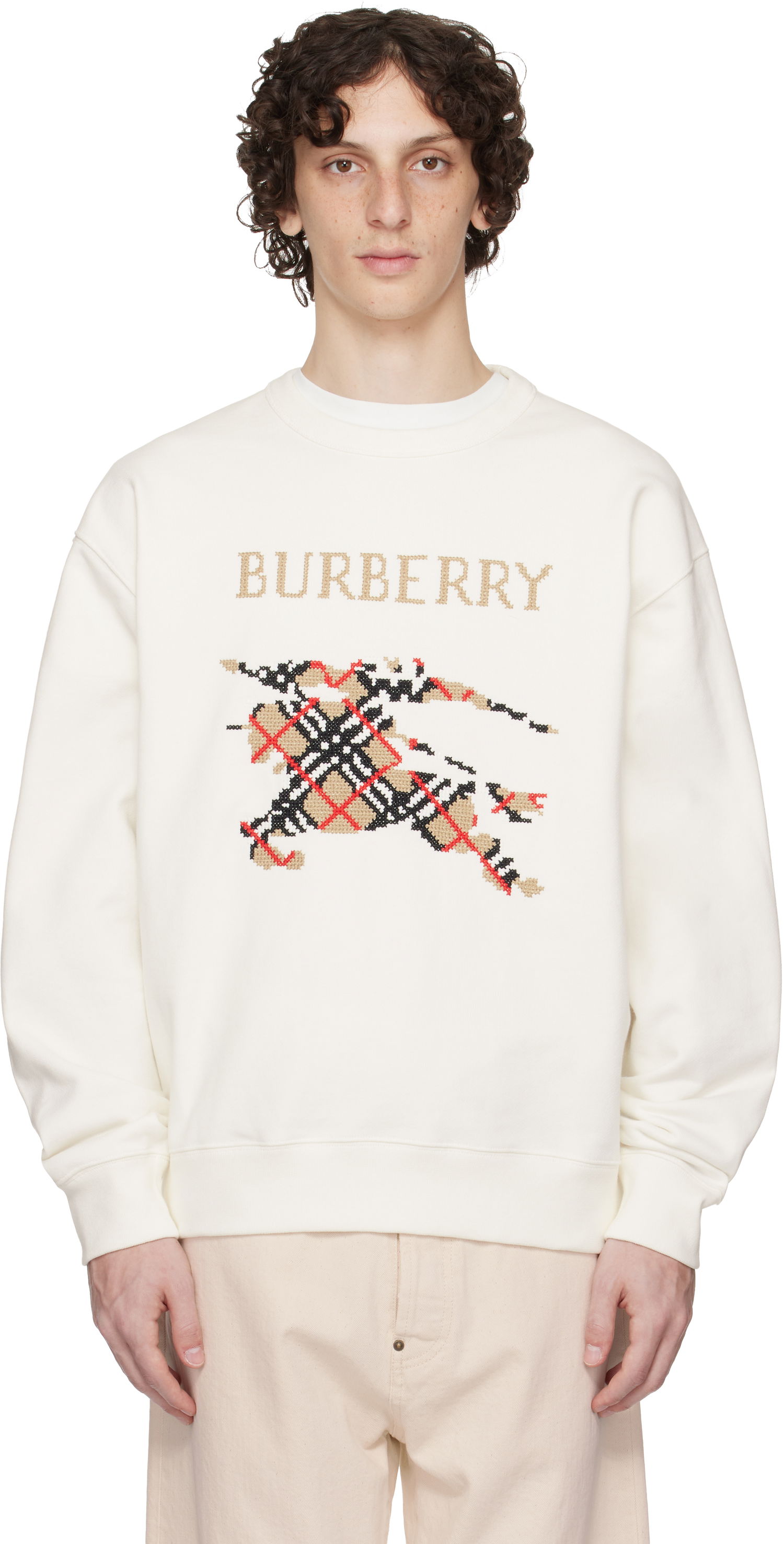 Sweatshirt Burberry Burberry Intarsia EKD Sweatshirt Vit | 8110547, 0
