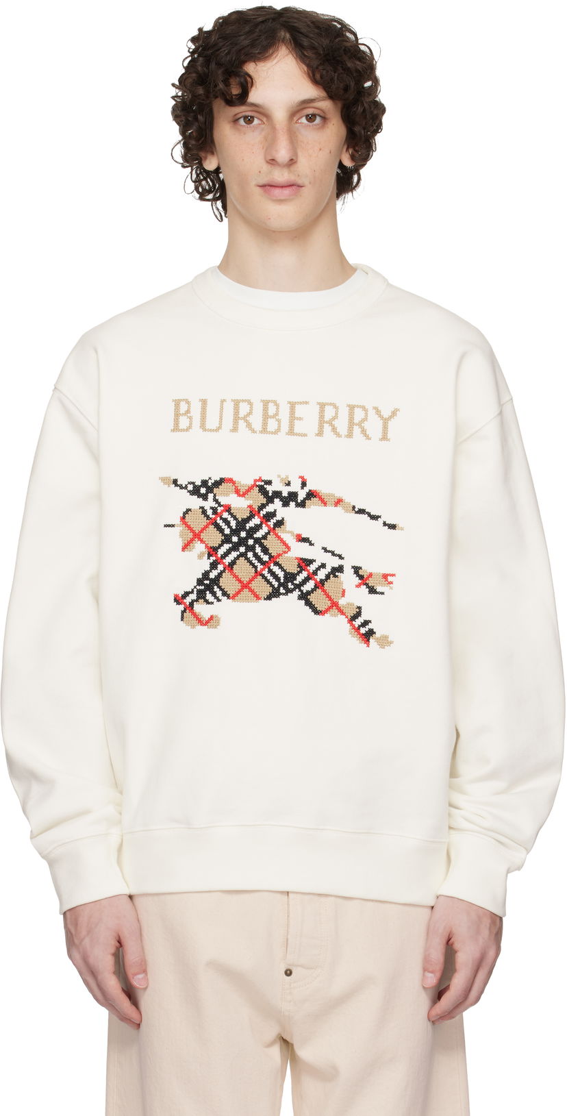 Sweatshirt Burberry Burberry Intarsia EKD Sweatshirt Vit | 8110547