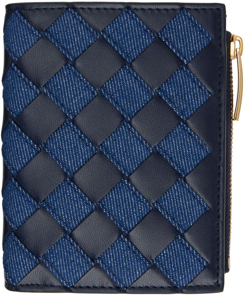 Plånbok Bottega Veneta Intrecciato Small Bi-Fold Wallet Mörkblå | 797006 V48V3