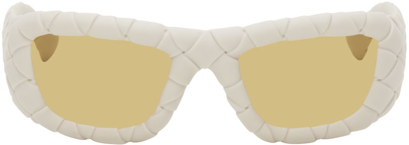 Solglasögon Bottega Veneta Intrecciato Round Acetate Sunglasses Vit | BV1303S