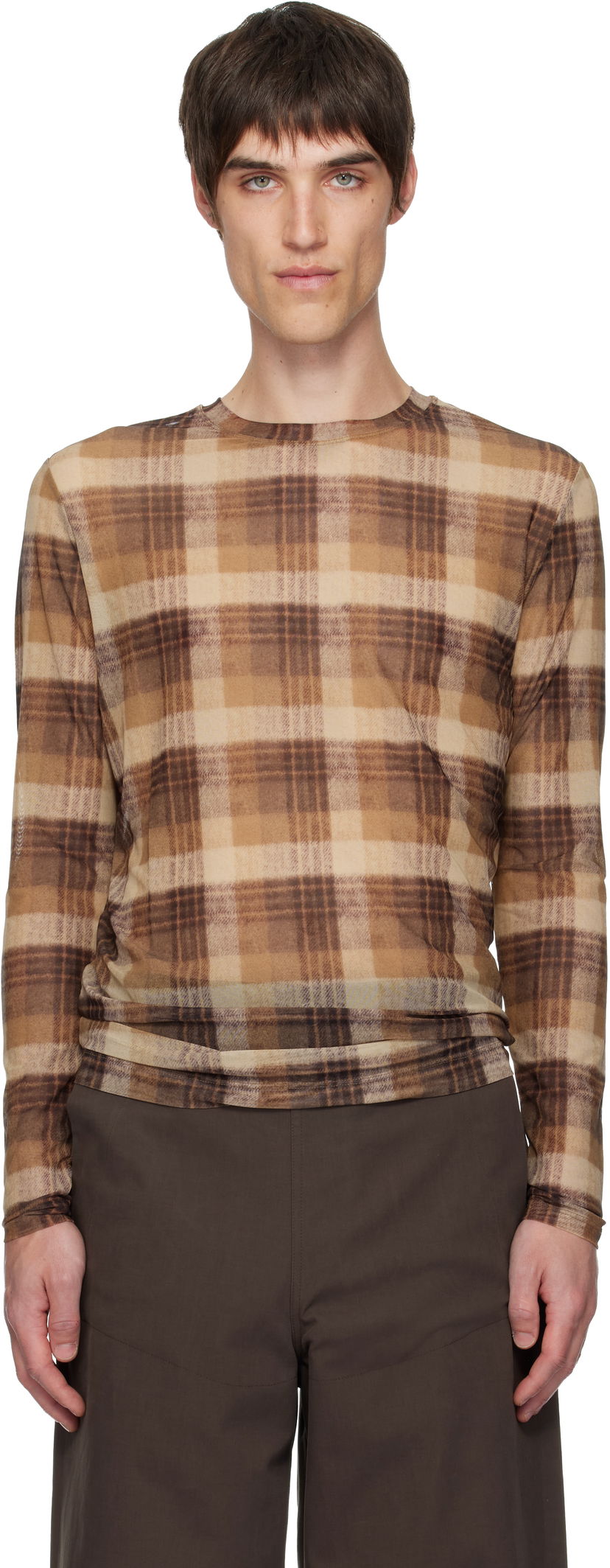 T-shirt Dries Van Noten Dries Van Noten Printed Plaid Long-Sleeve T-shirt Flerfärgad | 252-021133-2621