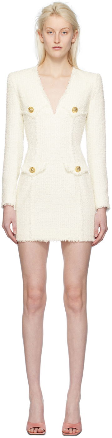 Klä Balmain V-Neck Minidress Vit | CF1R9103XF91