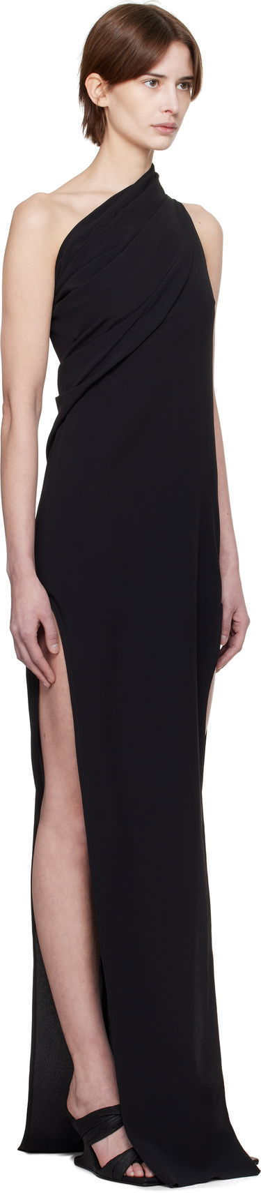 Klä Rick Owens Rick Owens Hollywood Athena Arrowhead One-Shoulder Maxi Dress Svart | RP01E7509 CC, 1