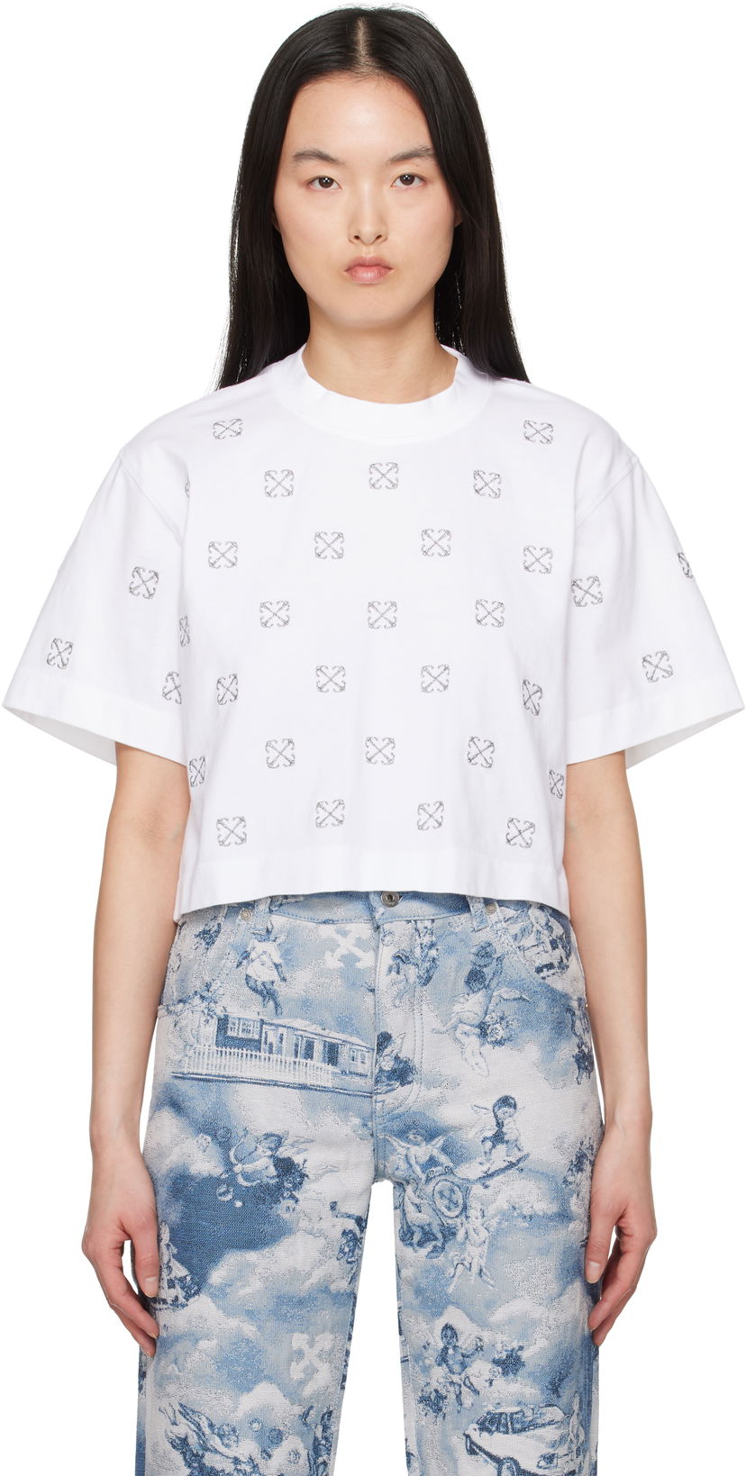 Crop top Off-White Off-White Little Arrows Lurex Crop T-Shirt Vit | OWAA090S25JER0040172