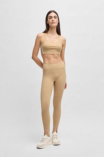 Damasker BOSS Stretch Interlock Active Leggings with Slit Hems Beige | 50540834, 1