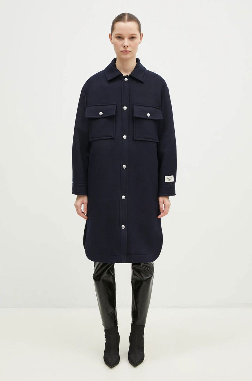 Jacka MAISON KITSUNÉ Maison Kitsune Workwear Wool Shirt Jacket Blå | NW02211WM0026