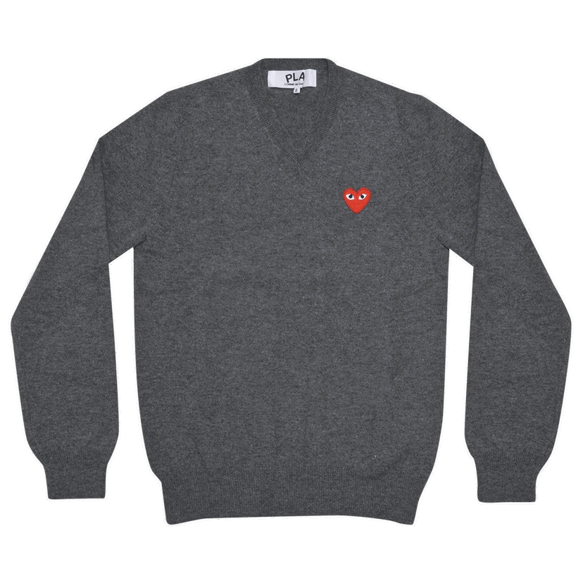 Sweater Comme des Garçons PLAY Heart Patch V-Neck Sweater Grå | AZ N002 051 3