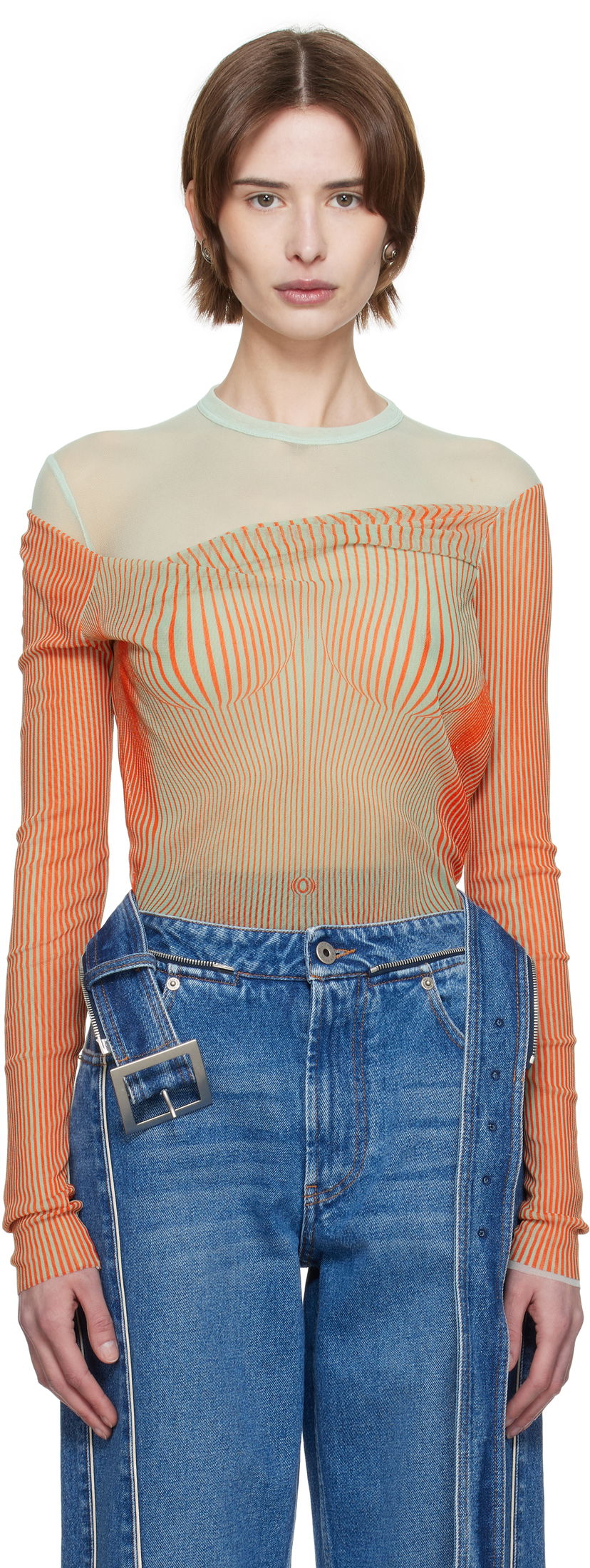 T-shirt Jean Paul Gaultier Jean Paul Gaultier Draped Body Morphing Bodysuit Orange | 25/33-F-BD064-T578-4216