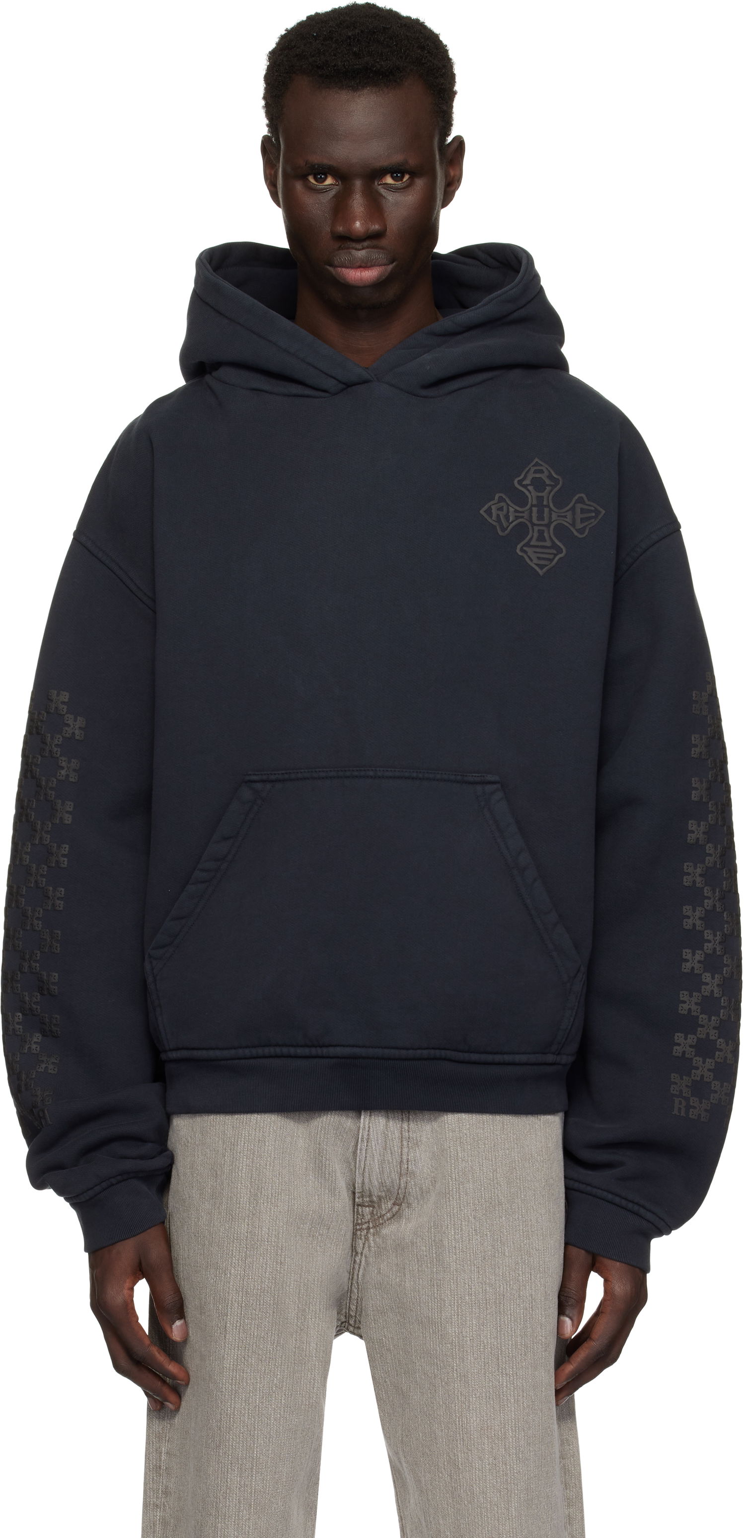 Sweatshirt Rhude Rhude Cross Logo Hoodie Mörkblå | RHPS25HO02012, 0