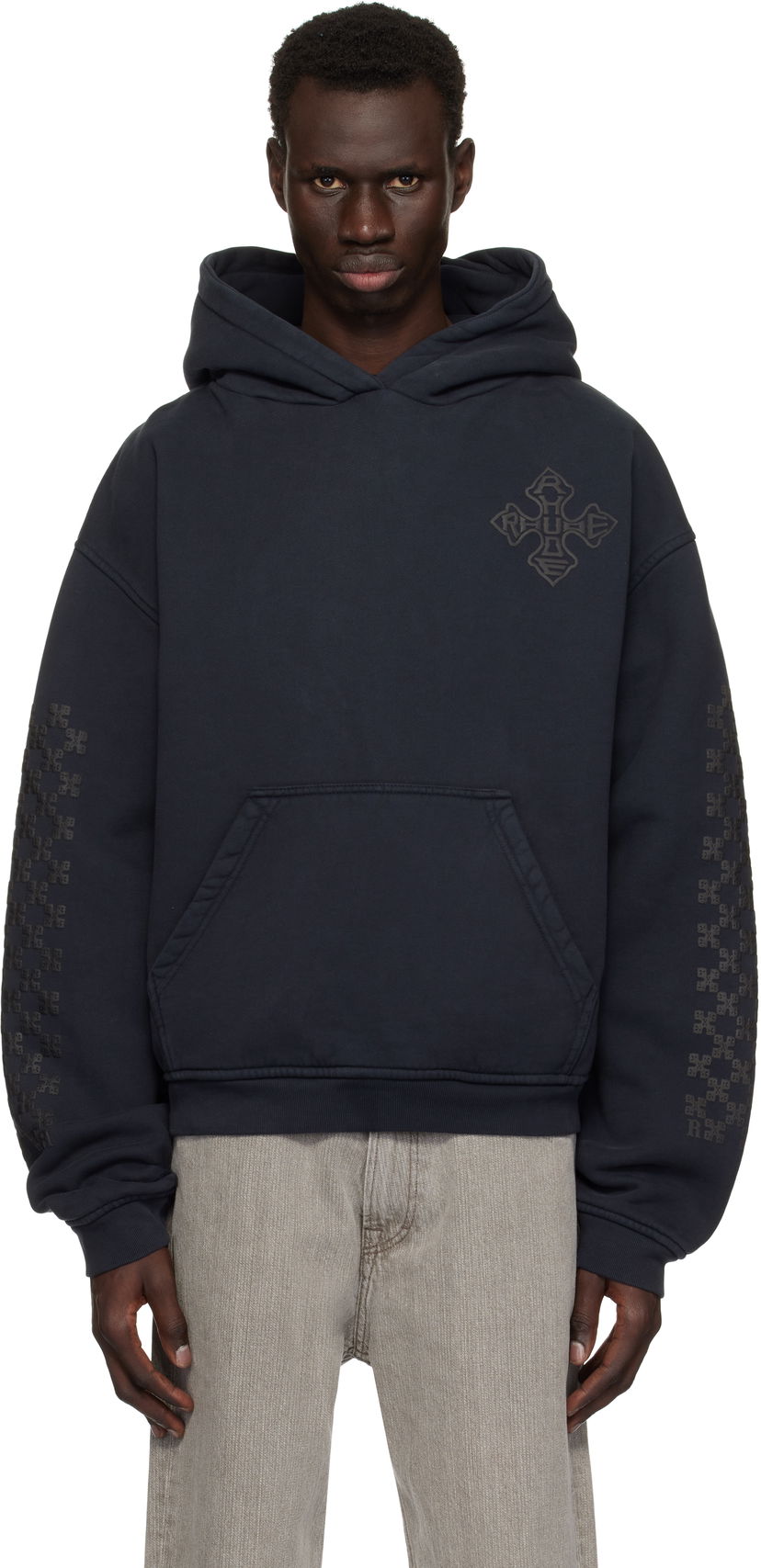 Sweatshirt Rhude Rhude Cross Logo Hoodie Mörkblå | RHPS25HO02012