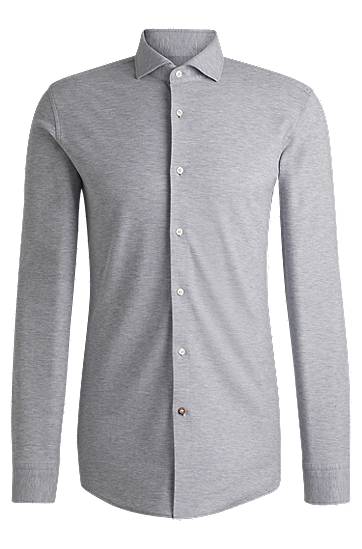 Skjorta BOSS Slim-Fit Cotton-Piqué Jersey Shirt Grå | 50527675, 0