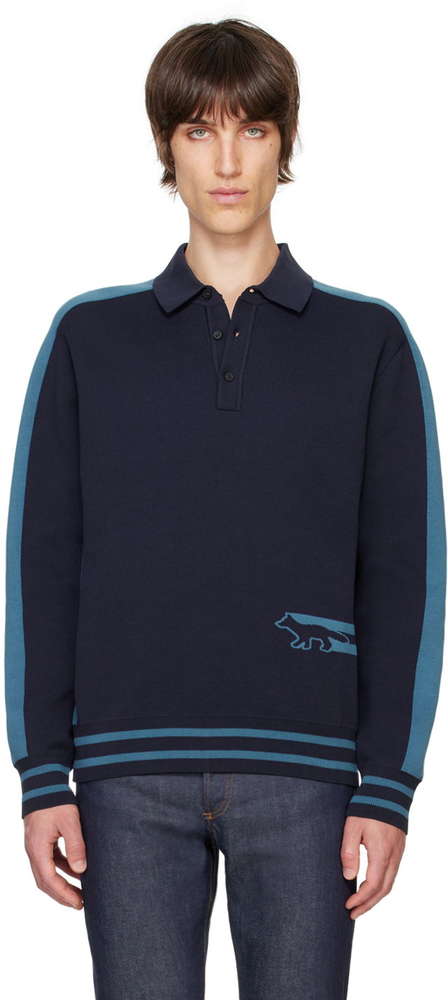 Polotröja MAISON KITSUNÉ Flash Fox Polo Blå | NM00203KM0327