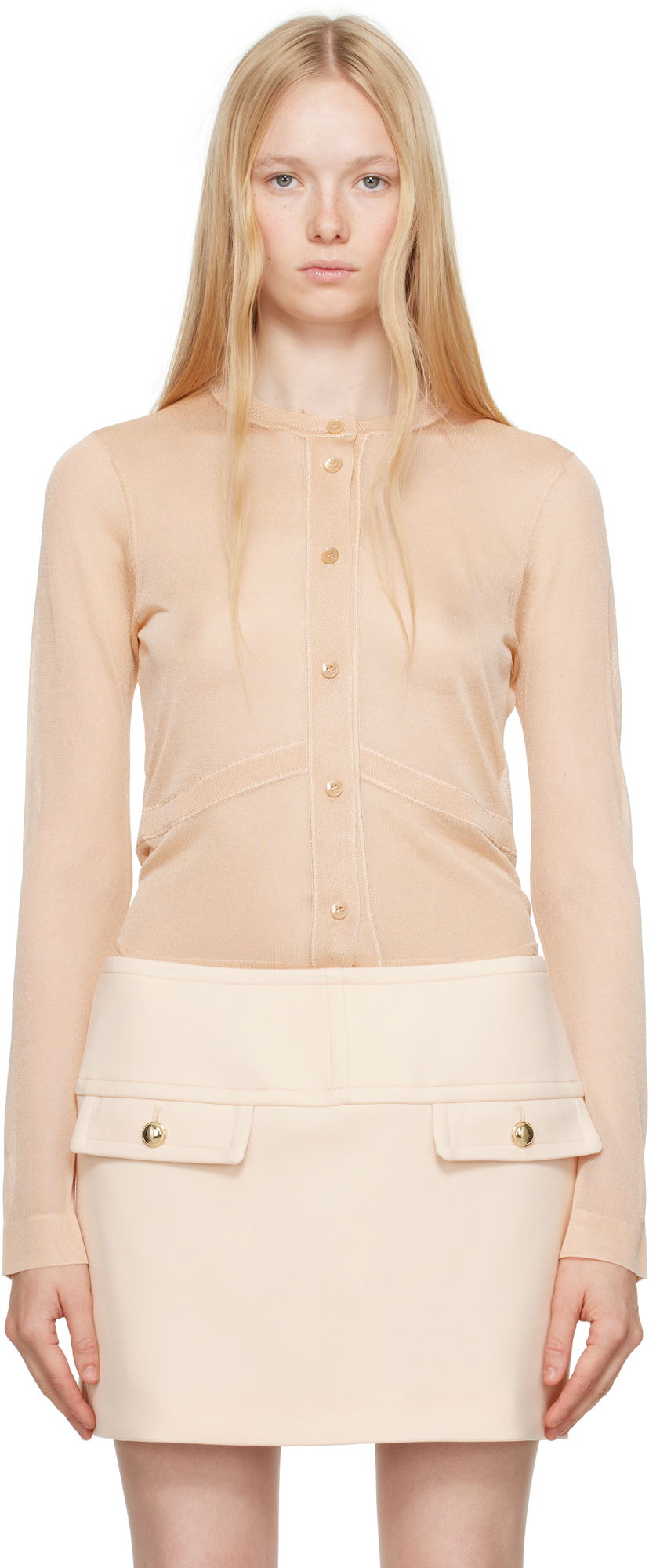 Kjol Tom Ford TOM FORD Long Sleeve Knit Cardigan Beige | CAK374-YAX865